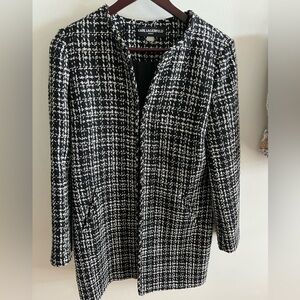 Karl Lagerfeld Black and White Tweed Collarless Coat Size S